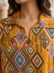Mustard Geometric Printed Pure Rayon Co-Ord Set by VEDEERA