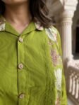 VEDEERA Exclusive Olive Green Floral Printed Poly Silk Co-Ord Set for Women