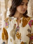 VEDEERA Stunning Cream & Mustard Floral Printed Cotton Co-Ord Set for Women