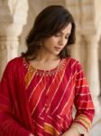 VEDEERA Captivating Elegant Red Leheriya Print Cotton Salwar Kameez for Women