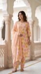 Elegant womens Cotton Floral Printed 3 Piece Salwar Suit Set with Dupatta