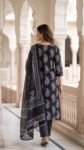 Black Paisley Cotton 3-Pc Kurta Pant Dupatta Set