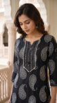 Black Paisley Cotton 3-Pc Kurta Pant Dupatta Set