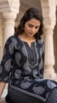 Black Paisley Cotton 3-Pc Kurta Pant Dupatta Set