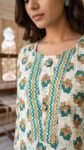 Ivory Turquoise Floral Cotton 3-Pc Kurta Pant Dupatta Set