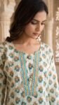 Ivory Turquoise Floral Cotton 3-Pc Kurta Pant Dupatta Set