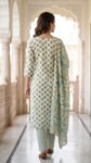 Ivory Turquoise Floral Cotton 3-Pc Kurta Pant Dupatta Set