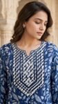 Luxury Blue Cotton Anarkali Suit Set for Women