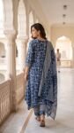Luxury Blue Cotton Anarkali Suit Set for Women