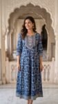 Luxury Blue Cotton Anarkali Suit Set for Women