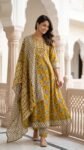 Premium Mustard Yellow Cotton Anarkali Salwar Suit Set with Dupatta