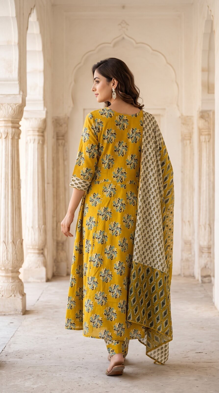 Premium Mustard Yellow Cotton Anarkali Salwar Suit Set with Dupatta3