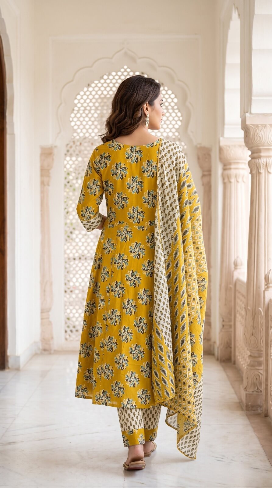 Premium Mustard Yellow Cotton Anarkali Salwar Suit Set with Dupatta4