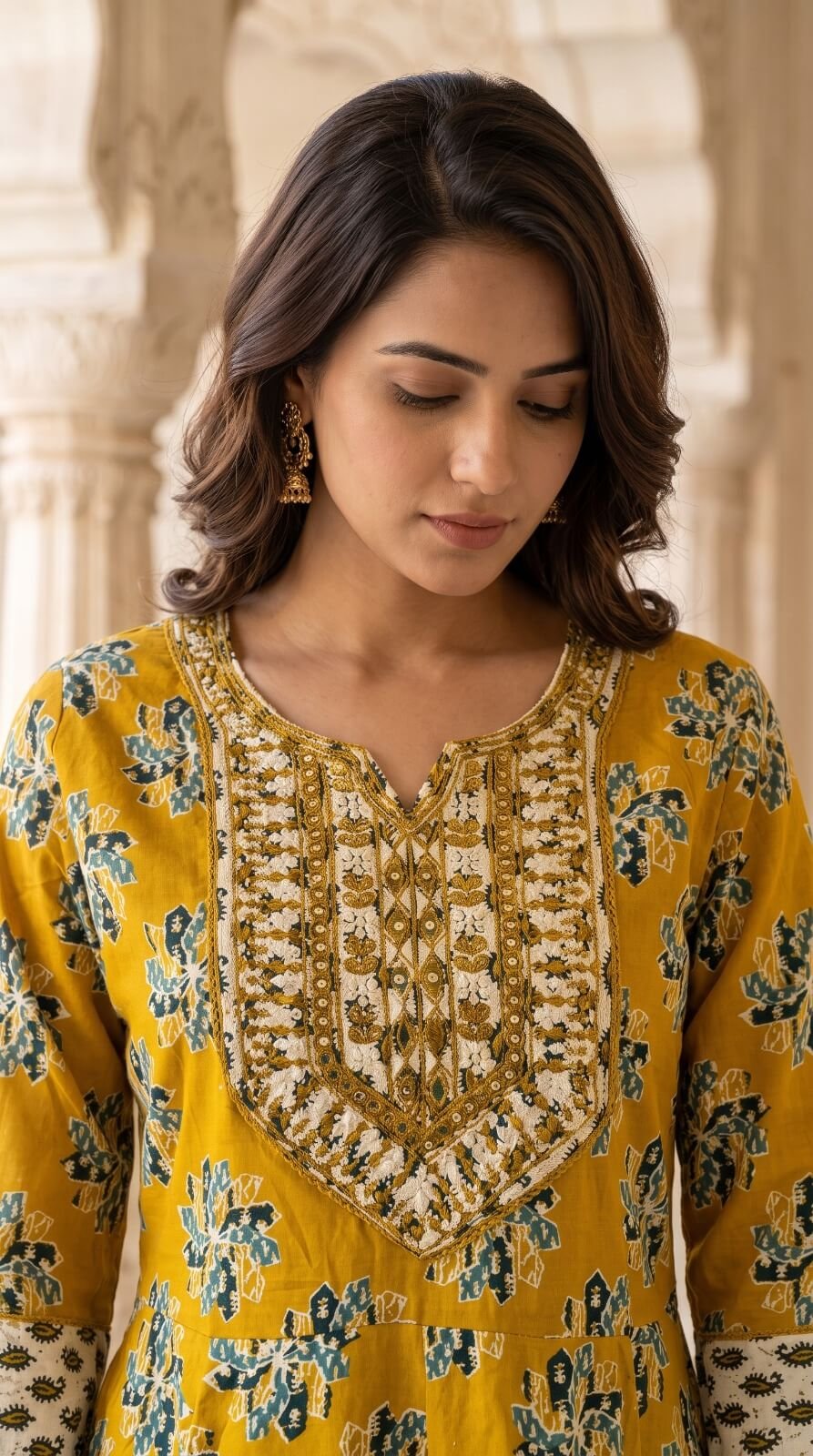 Premium Mustard Yellow Cotton Anarkali Salwar Suit Set with Dupatta5