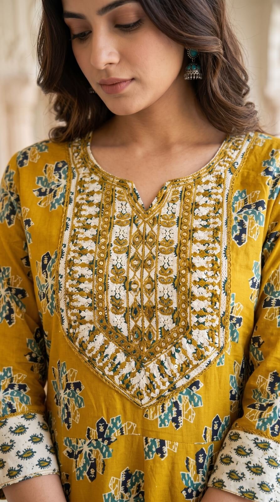 Premium Mustard Yellow Cotton Anarkali Salwar Suit Set with Dupatta6