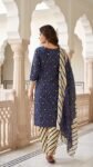 Premium Navy Blue Printed Cotton Salwar Suit Set with Dupatta For Women VEDEERA