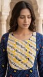 Premium Navy Blue Printed Cotton Salwar Suit Set with Dupatta For Women VEDEERA