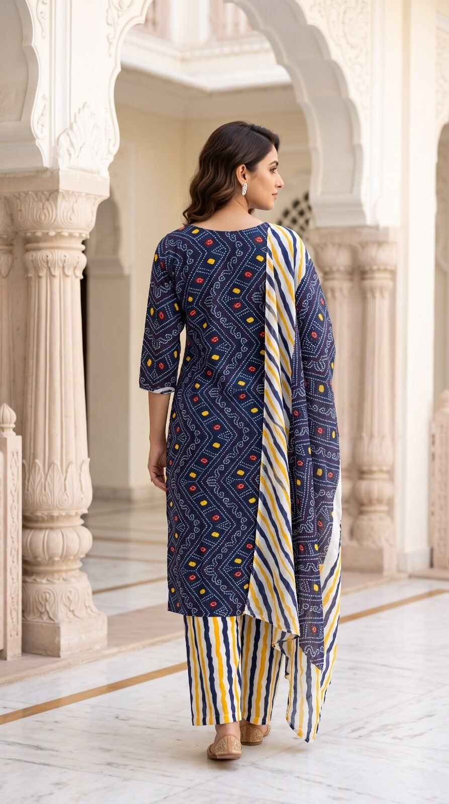 Premium Navy Blue Printed Cotton Salwar Suit Set with Dupatta For Women VEDEERA 4