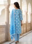 Sky Blue Floral Cotton 3-Pc Chevron Yoke Salwar Suit Set