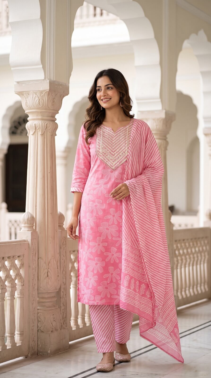 Stunning Pink Cotton Salwar Suit with Gota Patti Embroidery Stunning Pink Cotton Salwar Suit with Gota Patti Embroidery