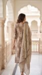 Taupe Brown Paisley Cotton 3-Pc Zari Embroidered Salwar Suit Set