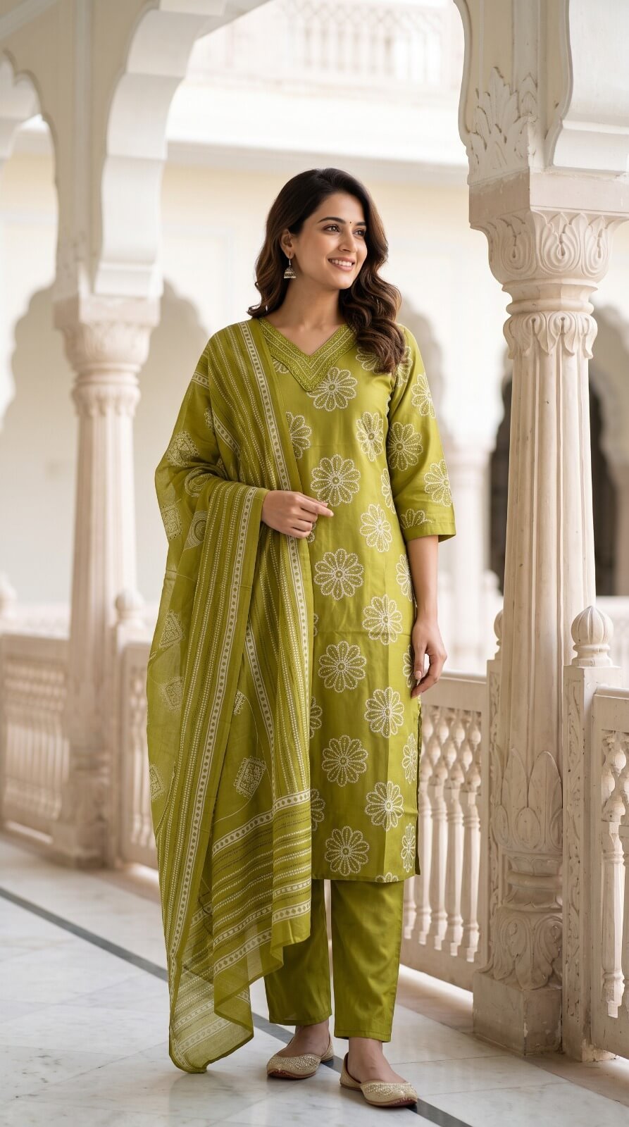 Vibrant Green Cotton Salwar Suit Dupatta with Embroidered V-Neck Vibrant Green Cotton Salwar Suit Dupatta with Embroidered V-Neck