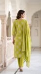 Vibrant Green Cotton Salwar Suit Dupatta with Embroidered V-Neck