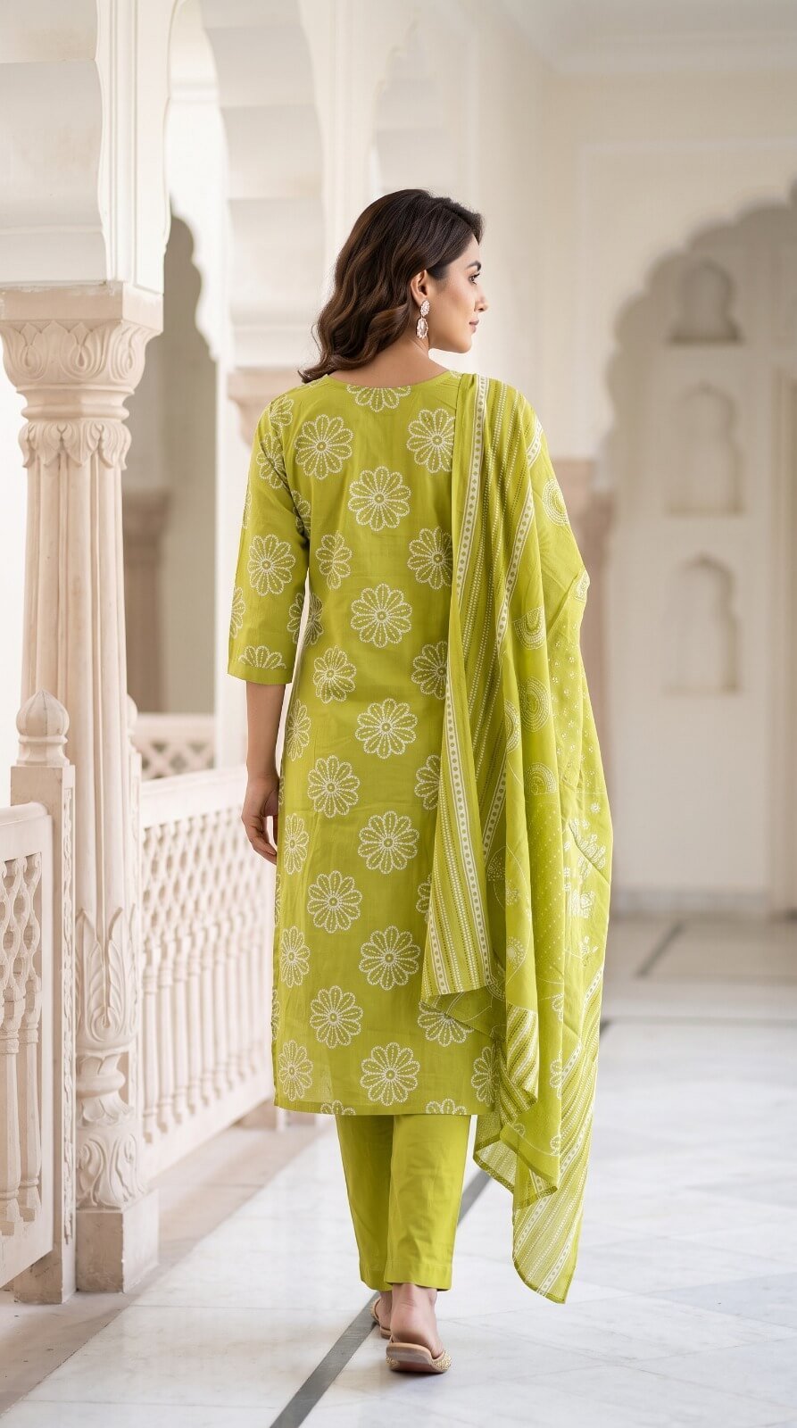 Vibrant Green Cotton Salwar Suit Dupatta with Embroidered V-Neck2