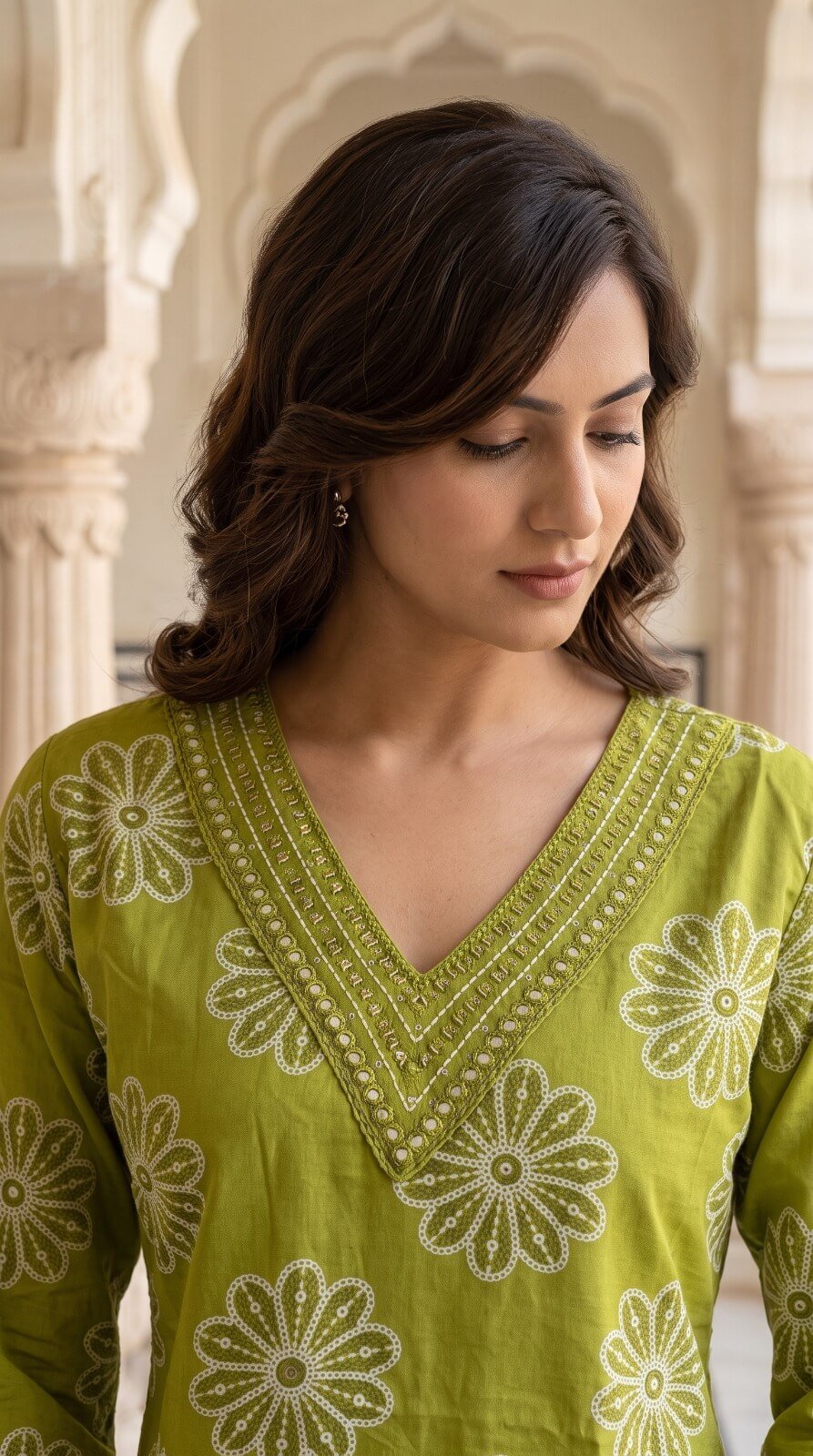 Vibrant Green Cotton Salwar Suit Dupatta with Embroidered V-Neck3