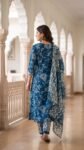 Women’s Blue Printed Cotton 3-Piece Ethnic Suit Set with Dupatta