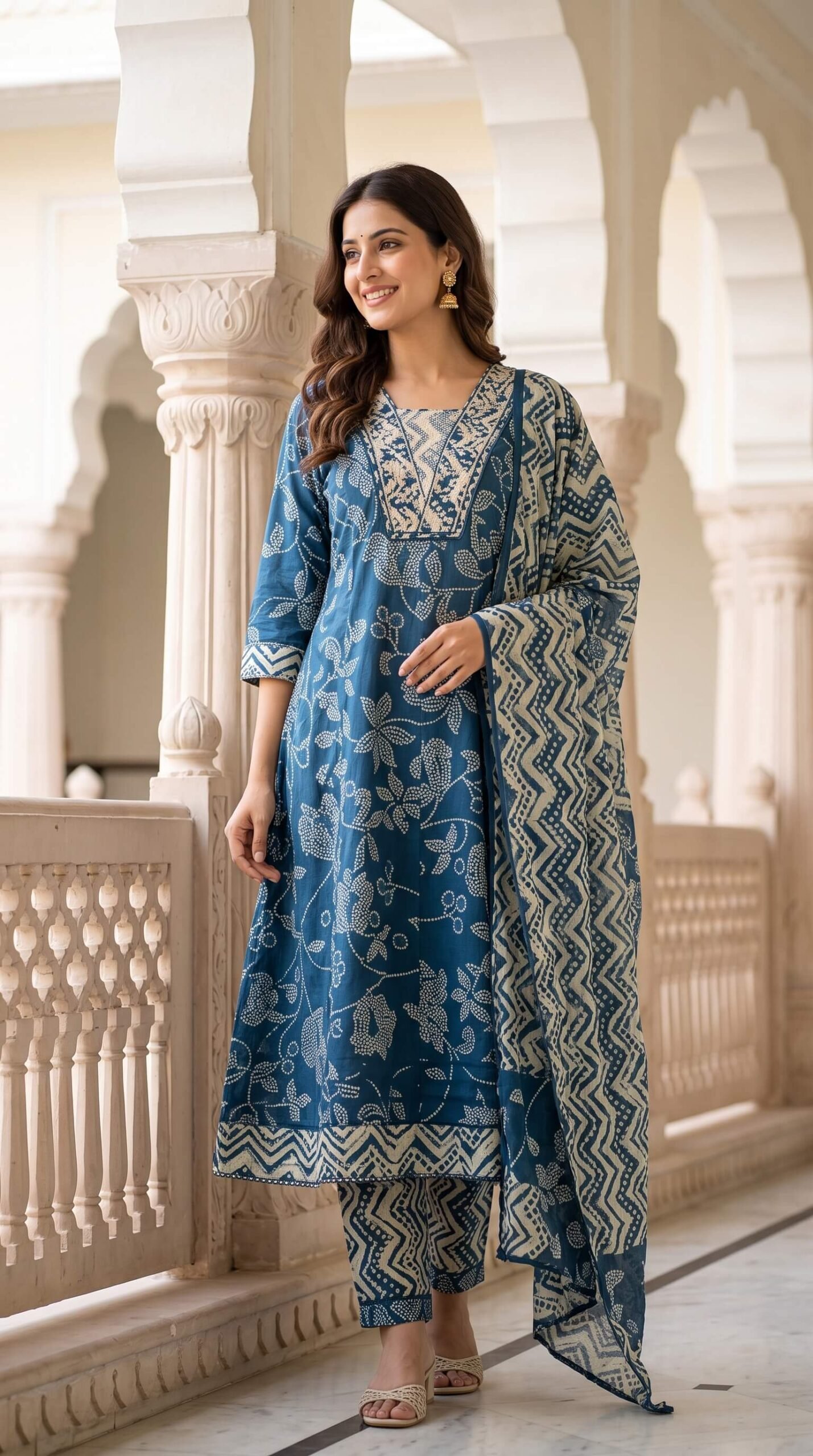 Women’s Blue Printed Cotton 3-Piece Ethnic Suit Set with Dupatta6 Women’s Blue Printed Cotton 3-Piece Ethnic Suit Set with Dupatta