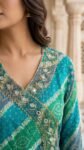 Alluring Womens Teal Green Bandhani Printed Cotton Anarkali Kurta Pant with Dupatta