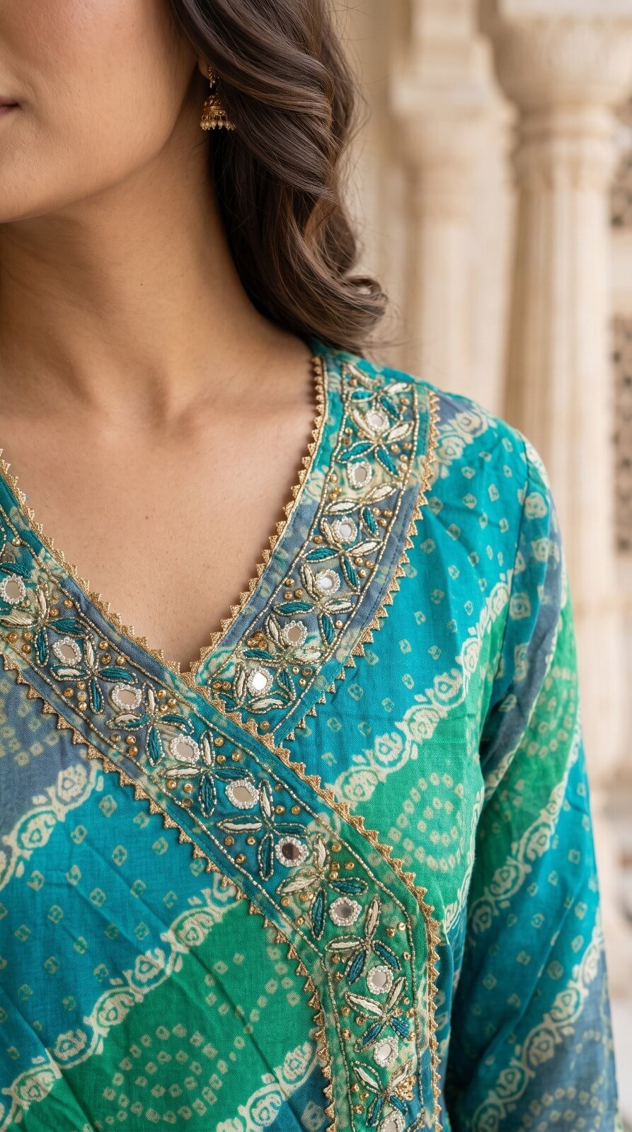 Womens Teal Green Bandhani Printed Cotton Anarkali Kurta Pant with Dupatta4