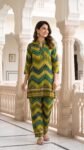Yellow & Green Bandhani Print Rayon Co-Ord Set for Women