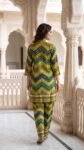 Yellow & Green Bandhani Print Rayon Co-Ord Set for Women