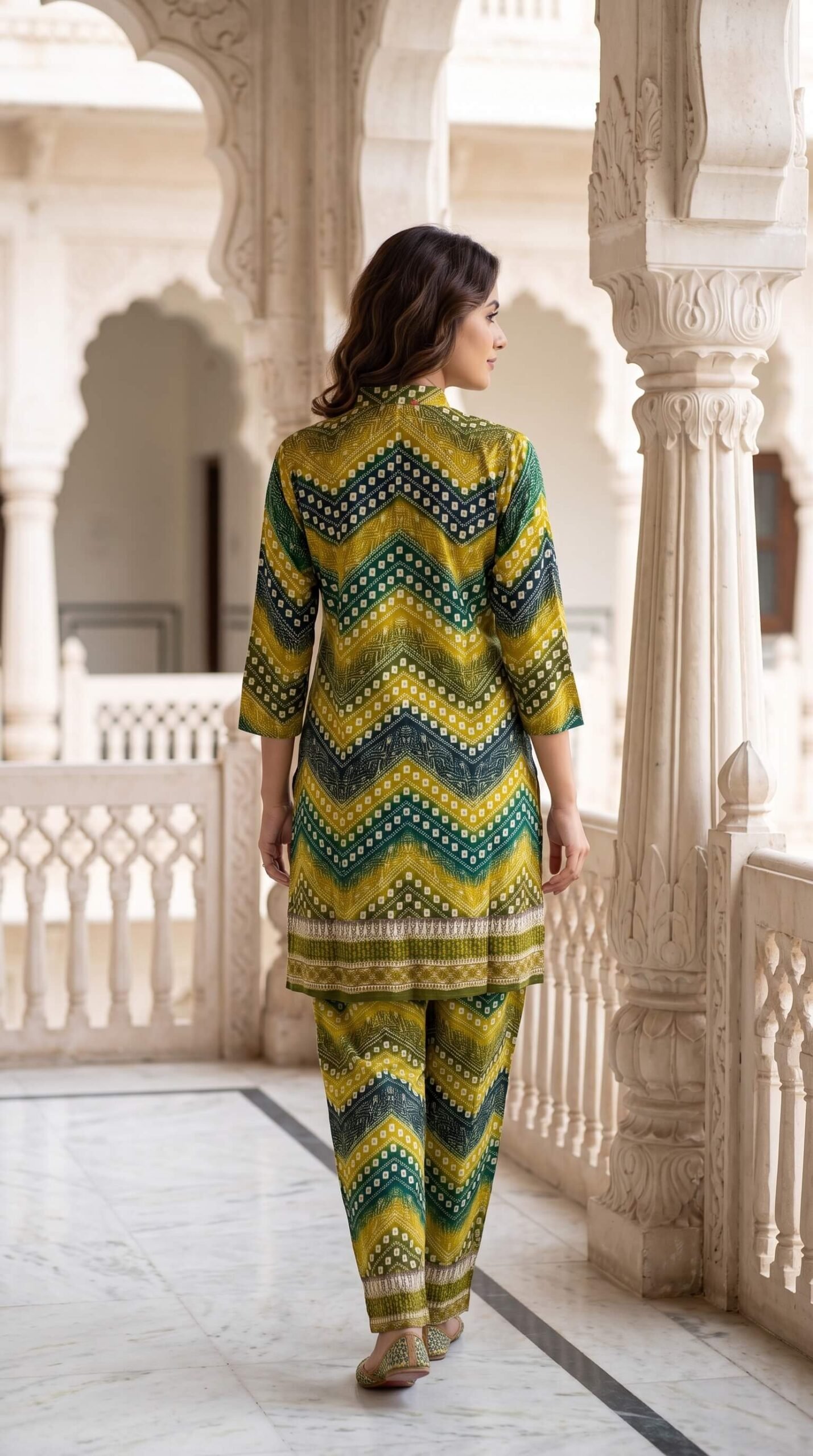 Yellow & Green Bandhani Print Rayon Co-Ord Set for Women2 Yellow & Green Bandhani Print Rayon Co-Ord Set for Women