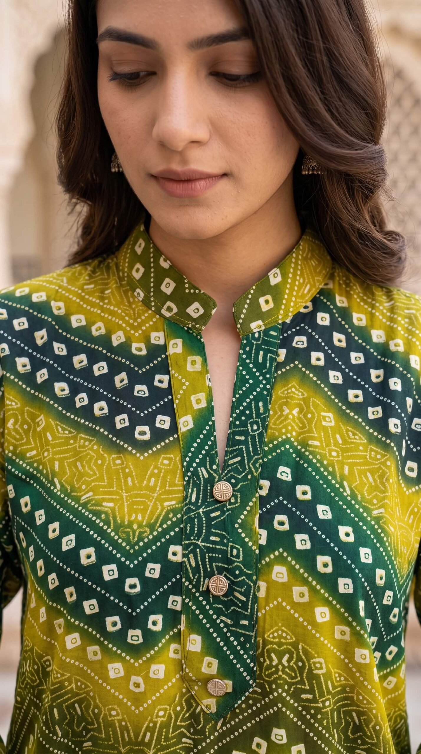 Yellow & Green Bandhani Print Rayon Co-Ord Set for Women3 Yellow & Green Bandhani Print Rayon Co-Ord Set for Women