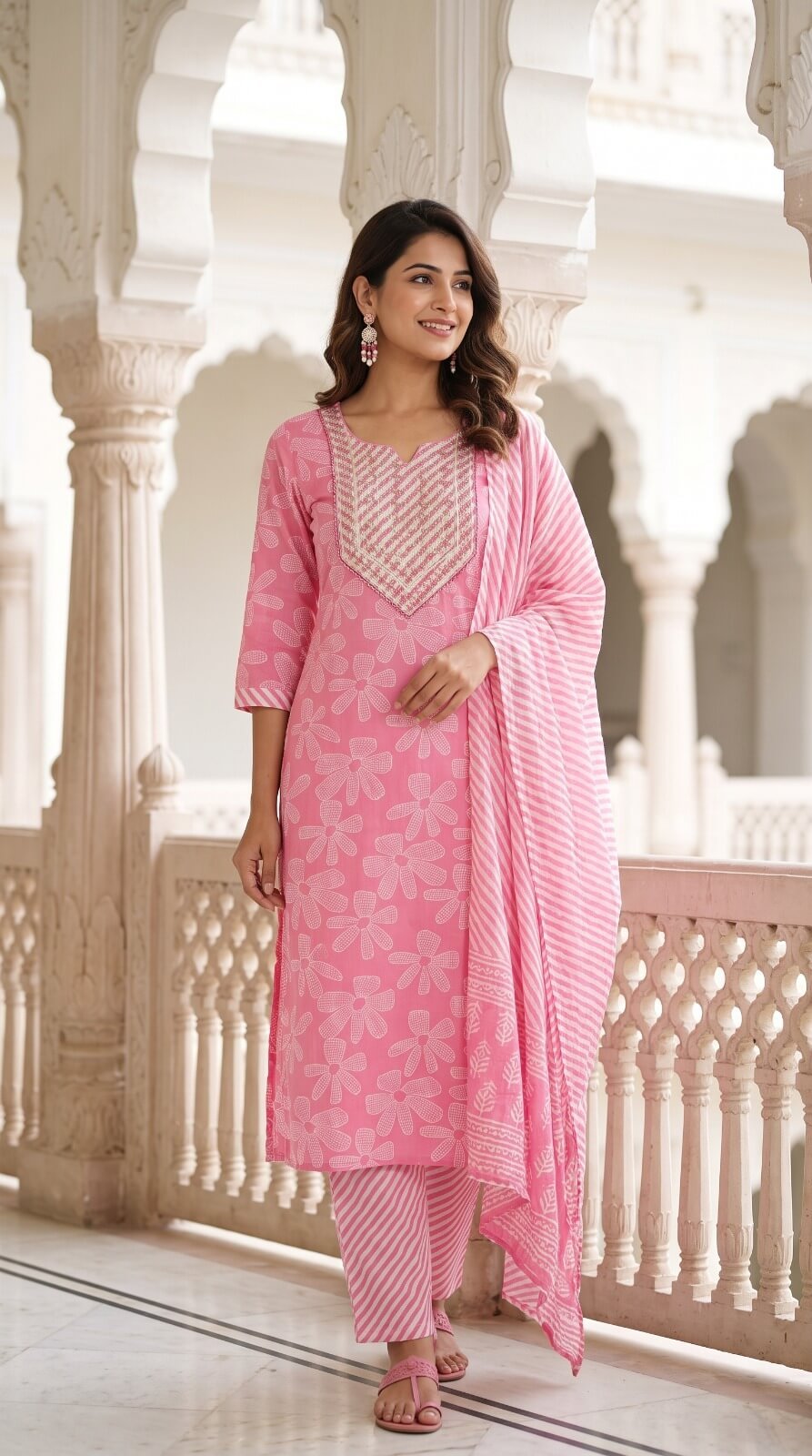 Stunning Pink Cotton Salwar Suit with Gota Patti Embroidery5
